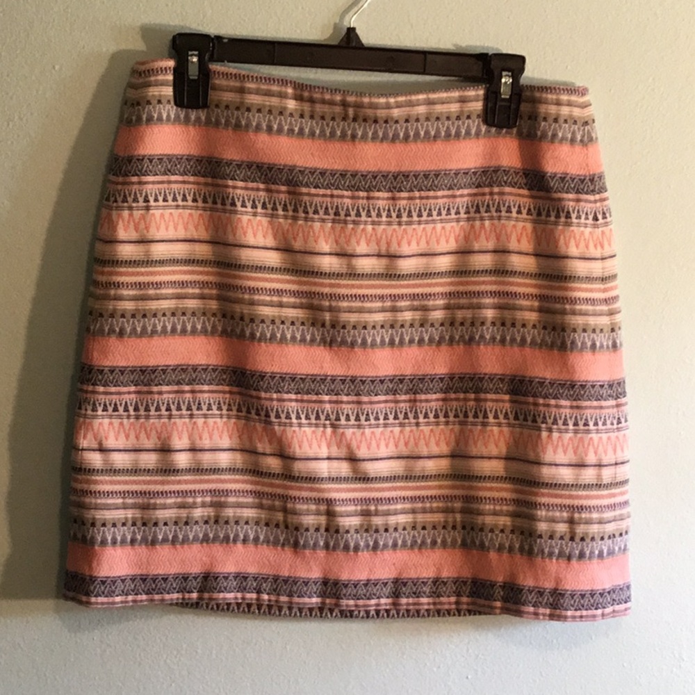 LOFT Coral and Blue Textured Skirt